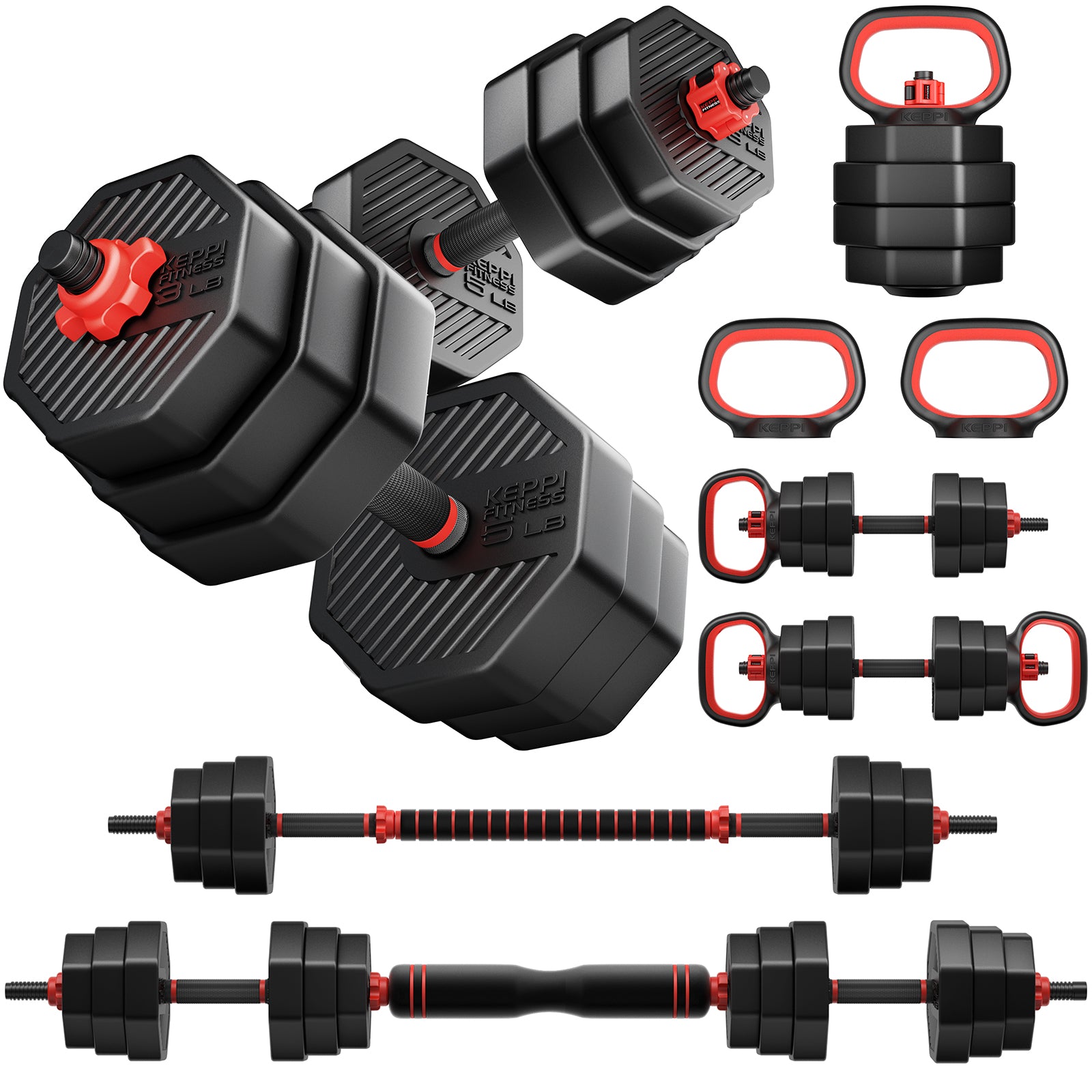 KeppiFitness Adjustable Dumbbell Set, 30/50/70/90 lb Free Weight Set