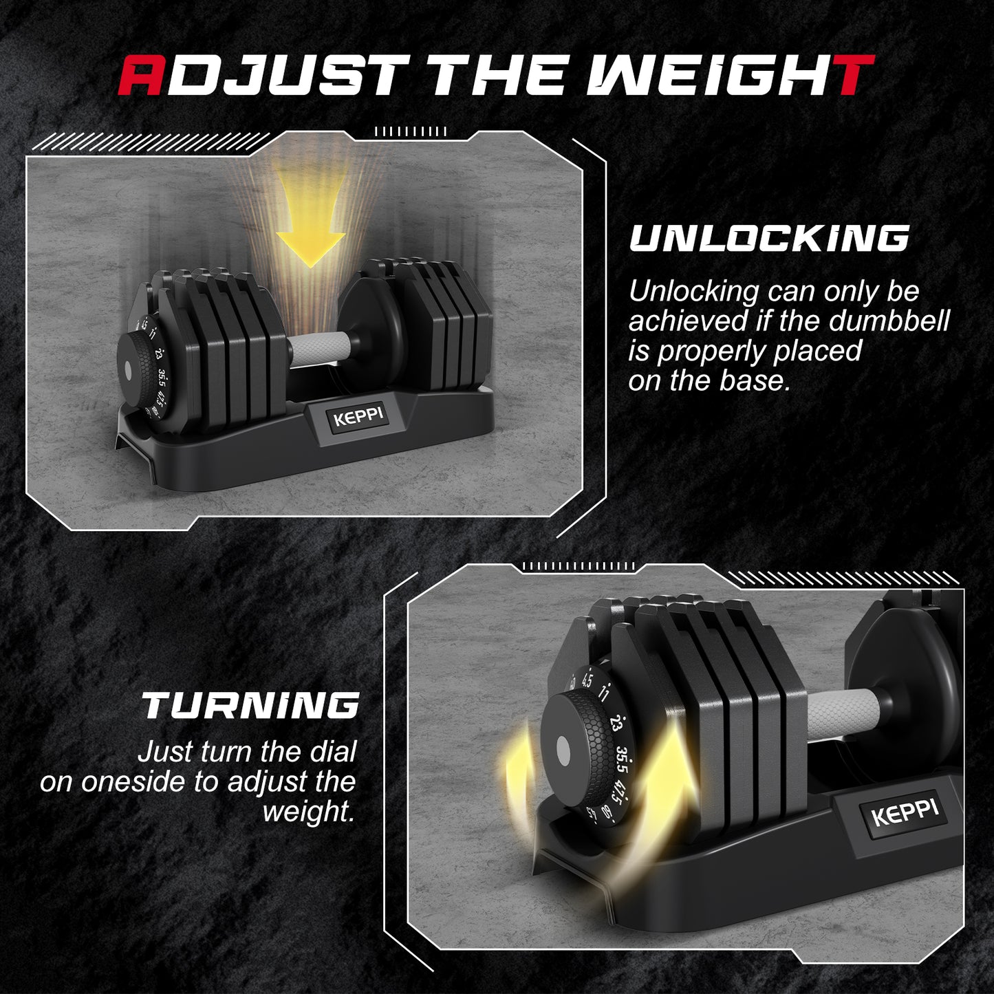 Keppi Adjustable 4.5-60LB Dumbbells Set DBA60 Pair