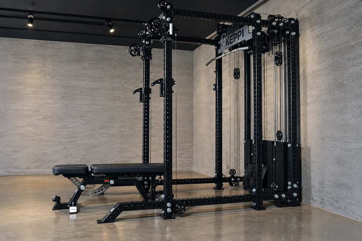 Home gym power rack with cable system for strength training