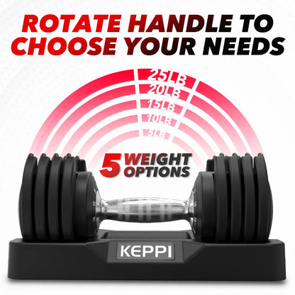 Keppi 25lb adjustable dumbbells with 5 weight options