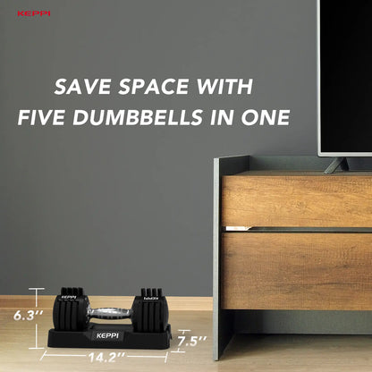 Keppi 25lb adjustable dumbbells with five dumbbells in one