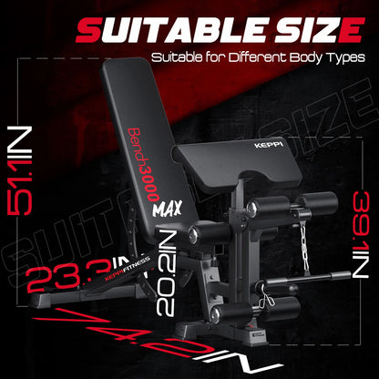 Keppi 3000 max adjustable bench with suitable size