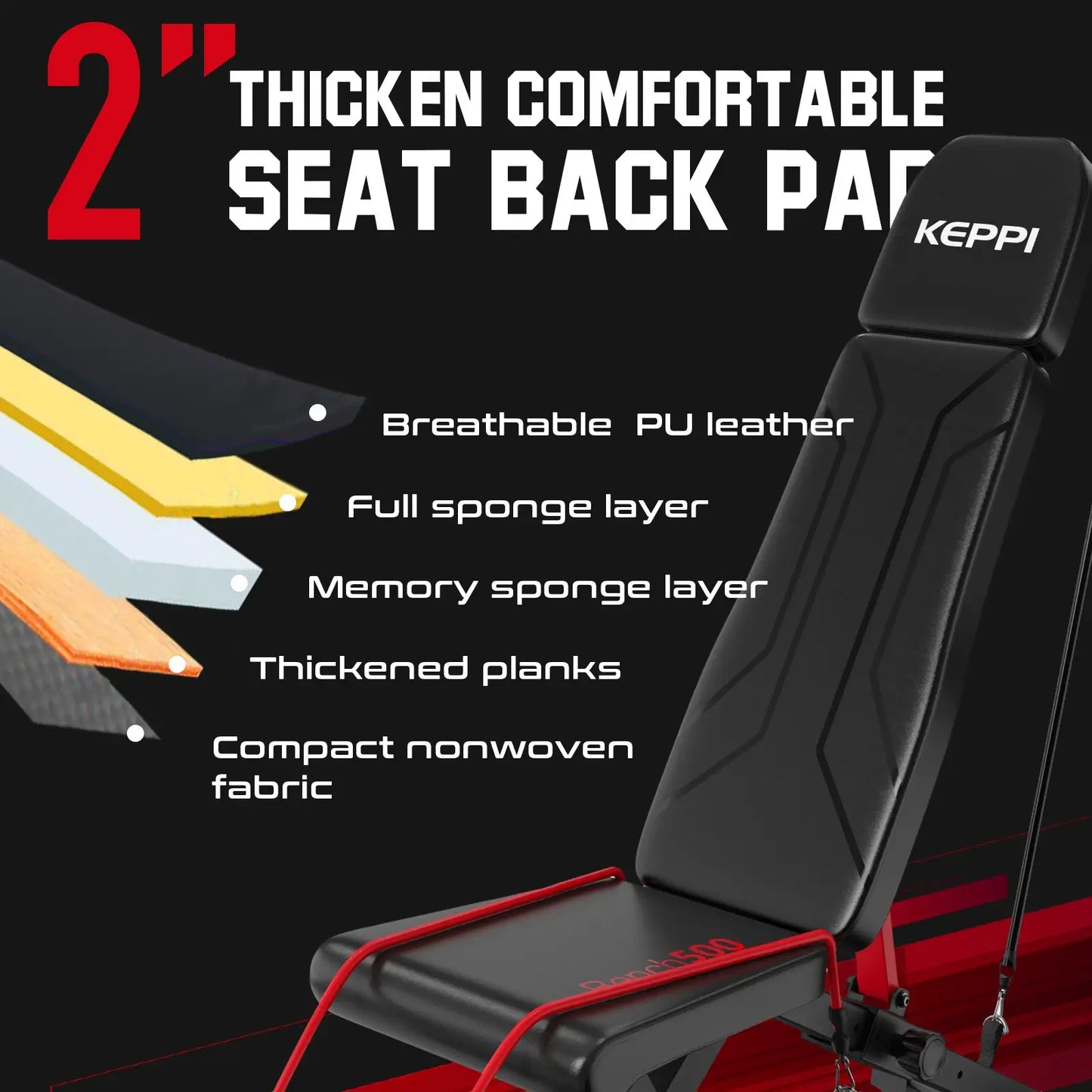 Keppi adjustable weight bench with seat back pad