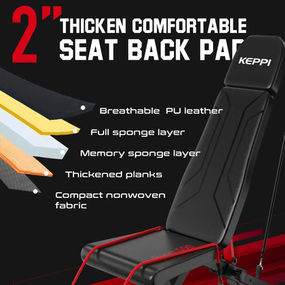 Keppi adjustable weight bench with seat back pad