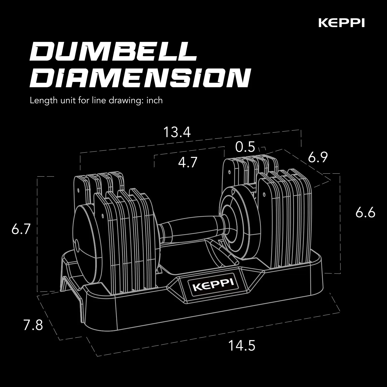 Keppi dba40 adjustable dumbbells dimension