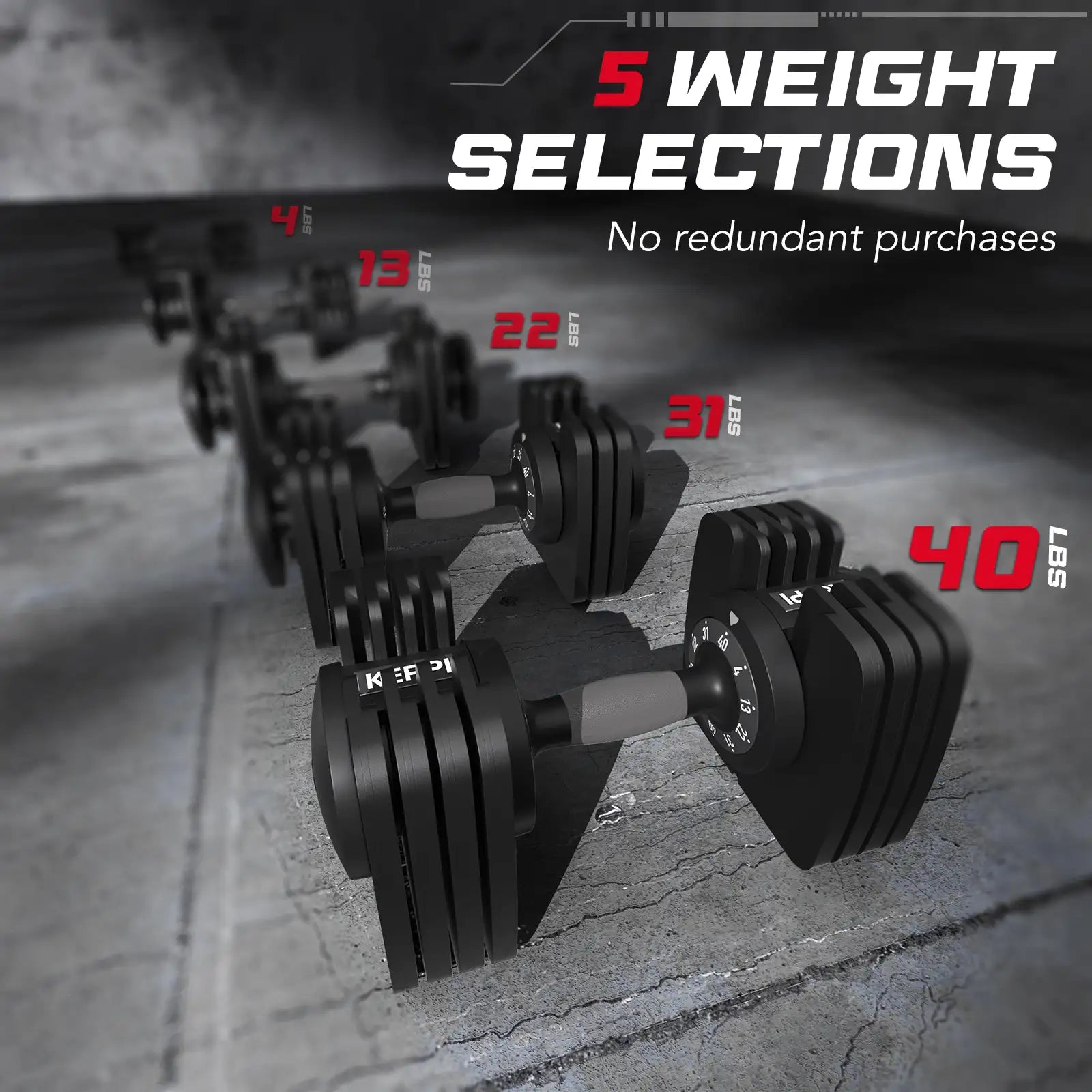 Keppi dba40 adjustable dumbbells with 5 weight selections