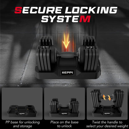Keppi dba40 adjustable dumbbells with secure locking system