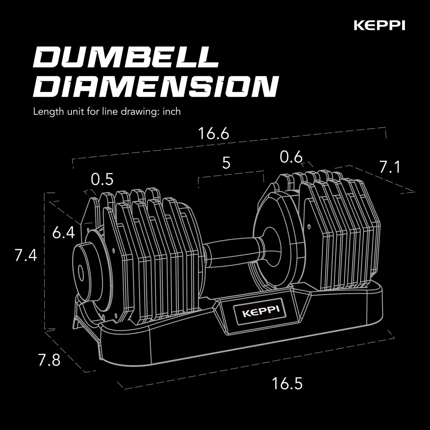 Keppi dba60 adjustable weight dumbbells with dimension