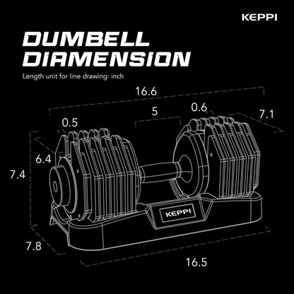 Keppi dba60 adjustable weight dumbbells with dimension