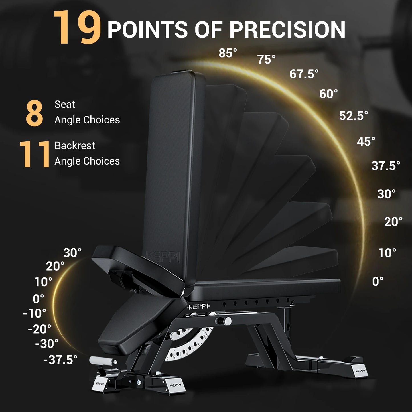 Keppi fitness adjustable bench 6000 with 19 points of precision