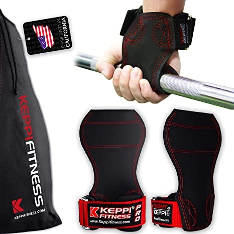 Keppi red line weight lifting grips with multi-layer reinforcement